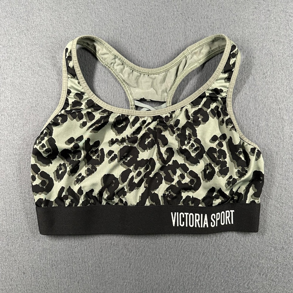 Victoria Sport Sports Bra Womens Small Green Leopard Racerback The Player Bra‎